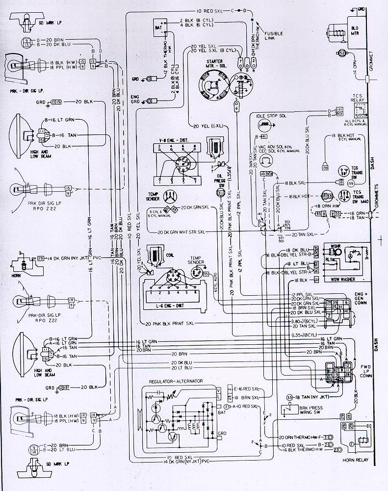 1973 Camaro Engine & Forward Light Wiring Schematic